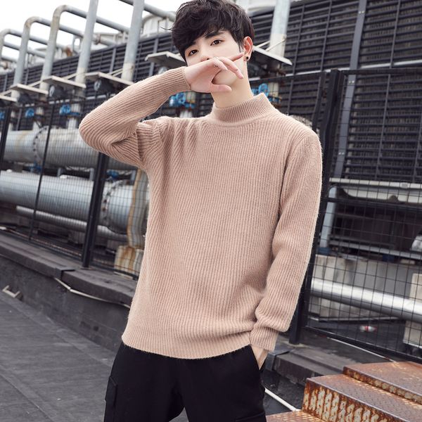 

men's sweaters solid color high collar sweater autumn & winter style blue lapel knitwear korean-style trend of fashion base fir, White;black