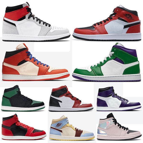 

new mens 1 1s mid light smoke grey jumpman men women basketball shoes chicagotoe obisidian unc patent banned mens sneakers sport trainers, Black