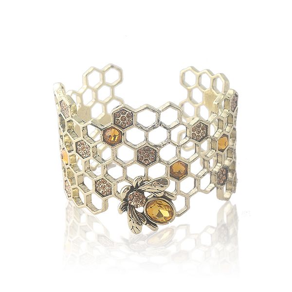 

gold color bee honeycomb bracelets fashion open cuff bangles bracelets women romantic wedding bridal jewelry, Golden;silver
