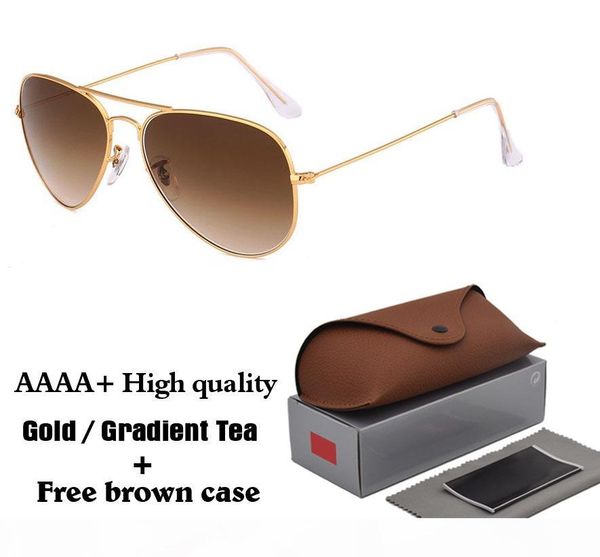 

women men sunglasses brand design metal frame glass lenses driver sport eyewear pilot sun glasses with brown cases, White;black