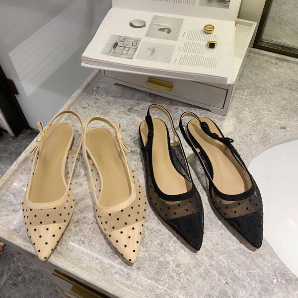 

2020 summer new fairy wind polka dot mesh fashion sandals pointed shallow mouth all-match low heel shoes, Black