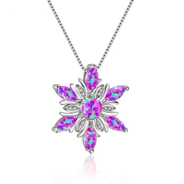 

10 pcs silver plated snowflake shape pendant link chain necklace for christmas gift opalite opal jewelry