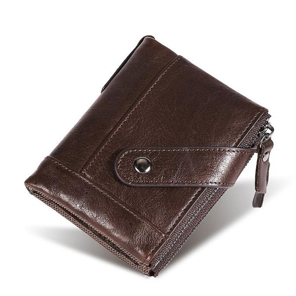 

fashion genuine leather men wallets solid sample style zipper purse rfid women card horder leather short buckle male wallet, Red;black