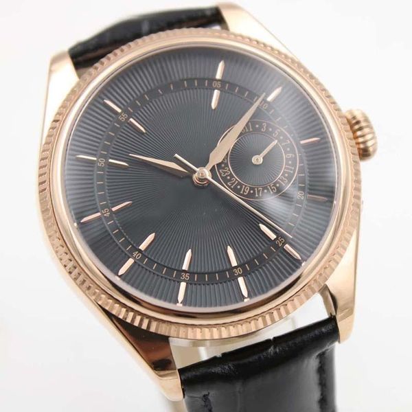 

40mm автоматические механические мужские часы часы розового золота циферблат белый с коричневым кожаным ремешком и gmt subdials, Slivery;brown