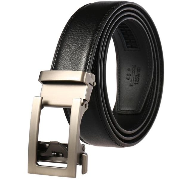 

3.0cm 3.1cm width automatic buckle men belt cow genuine leather luxury strap male silver black metal buckle fashion belt for man, Black;brown