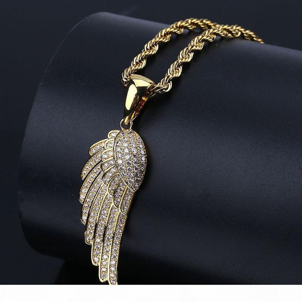 

fashion women jewelry angel wings pendant necklace gold silver color plated iced out full cz stone gift idea