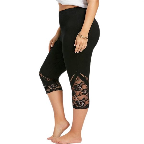 

фитнес legging плюс размер женщины твердые кружева лоскутная hollow leggin высокой талией тренировки упражнения тощий трусы женщины одежда в, Black