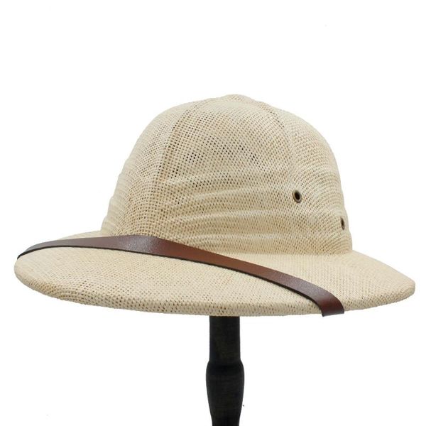 

wide brim hats novelty toquilla straw helmet pith sun for men vietnam war army hat dad boater bucket safari jungle miners cap 56-59cm, Blue;gray