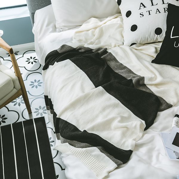 

drop shipping knitted throw polyester blanket throw for stripe bedspread sofa bedroom 130*180cm