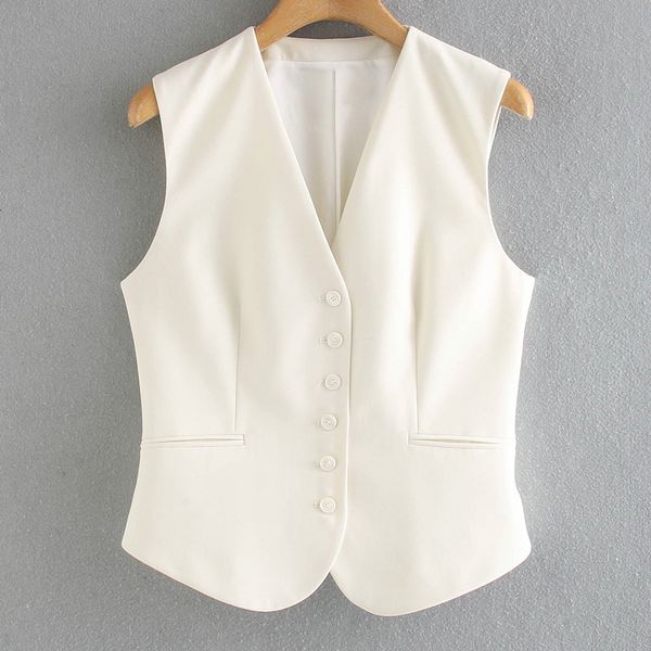 

fandy lokar casual v neck vests women fashion solid single breasted coats women elegant pockets short vests female ladies gaa, Black;white