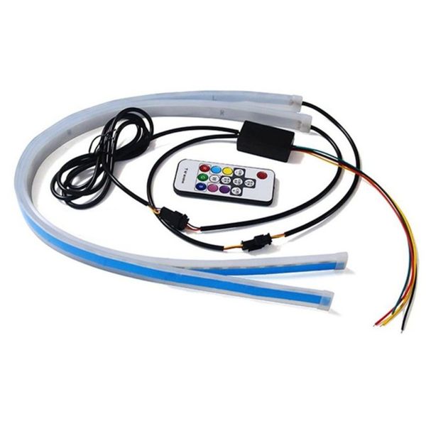 

2pcs car sequential flowing rgb daytime running light drl remote led light strip