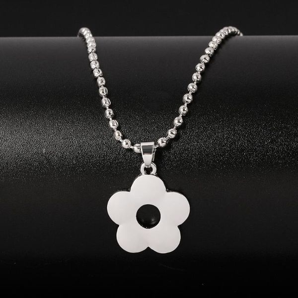 

kpop harajuku flower choker necklace flower pendants beads chain necklaces for women men egirl gothic colar streetwear jewelry, Silver