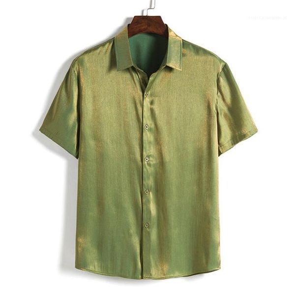 

single breasted shirts homme summer mens bright color shirt loose lapel neck short sleeve, White;black