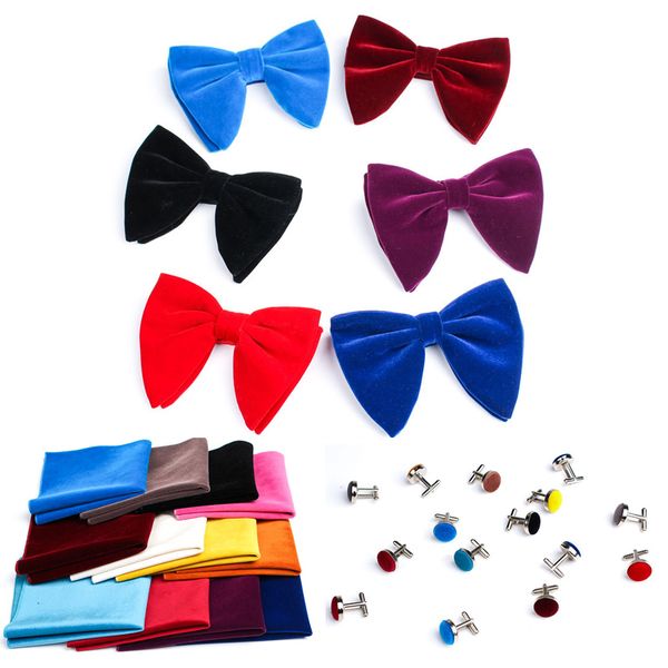 

2020 popular men bow tie sets classical solid color bowties sets soft velvet touch party tuxedo accessories, Blue;purple