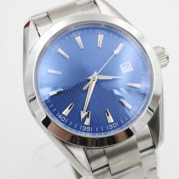 

Hot Sales Co-Axial Master Automatic Mechanical Movement Aqua Terra Blue Dial Date Feature Stainless Men Watches Sea Glass Back Wristwatches