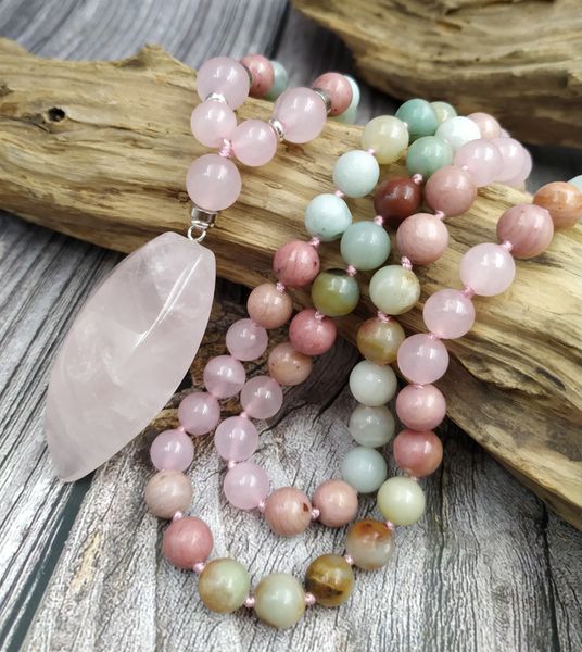 

ya4057 rose quartzs pendant ite serpeggiante beads stone handmade knot necklaces y200810, Silver