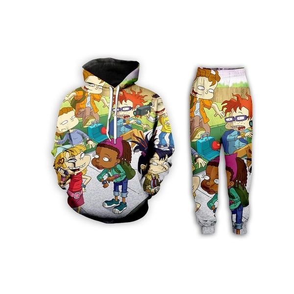 

new fashion men/womens cartoon network rugrats funny 3d casual print hoodie+pants zx16, Gray