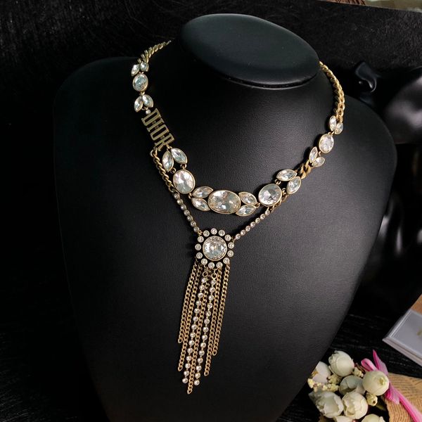 

retro full diamond letter tassel earrings multi-layer chain temperament clavicle necklace bracelet luxury designer jewelry women earri xx078, Silver