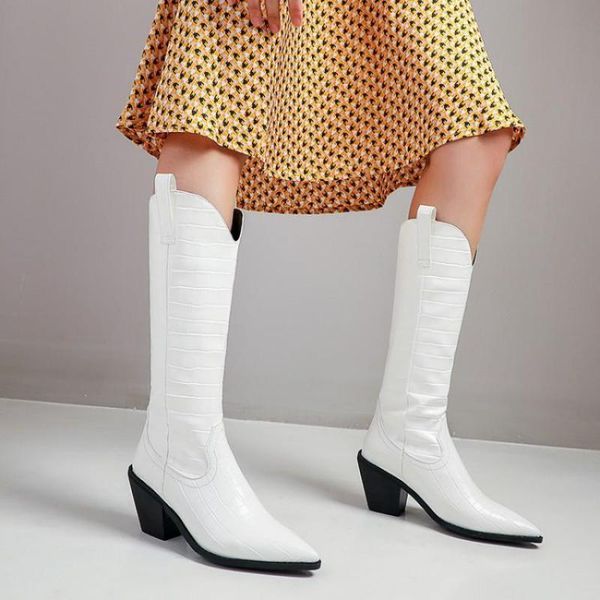 

boots mid high autumn women 2021 black white blue knee shoes female knight's