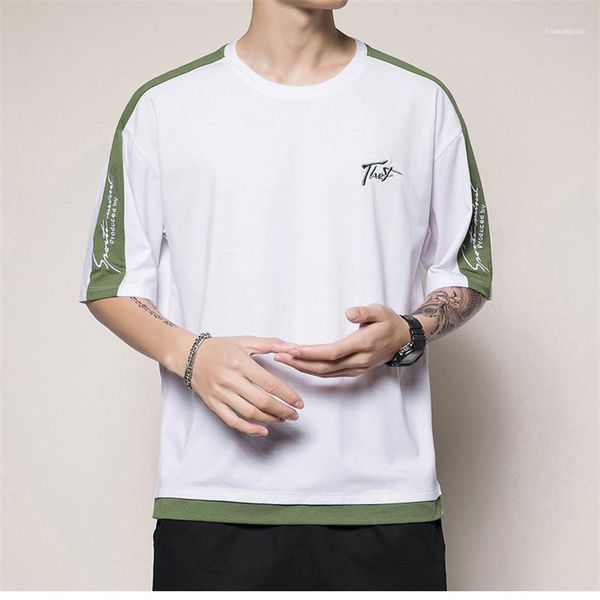 

sleeve letter print clothing mens casual fashion mens designer t shirts embroidery panelled tees short, White;black
