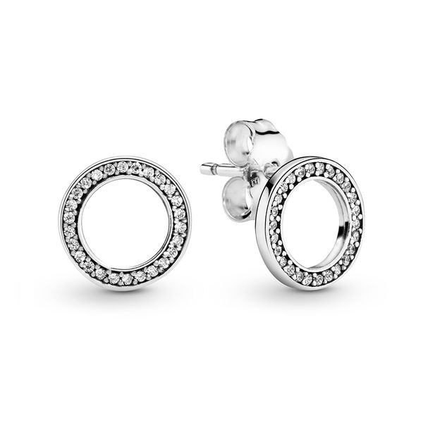 

925 sterling silver forever sparkling circle stud earrings women luxury fashion designer clear cubic zirconia earrings with charme1609468, Golden;silver