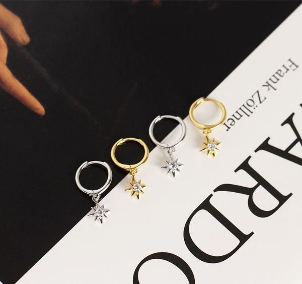 

wantme real 100% 925 sterling silver octagonal star pendant small stud earrings for women birthday fine jewelry accessories01, Golden;silver