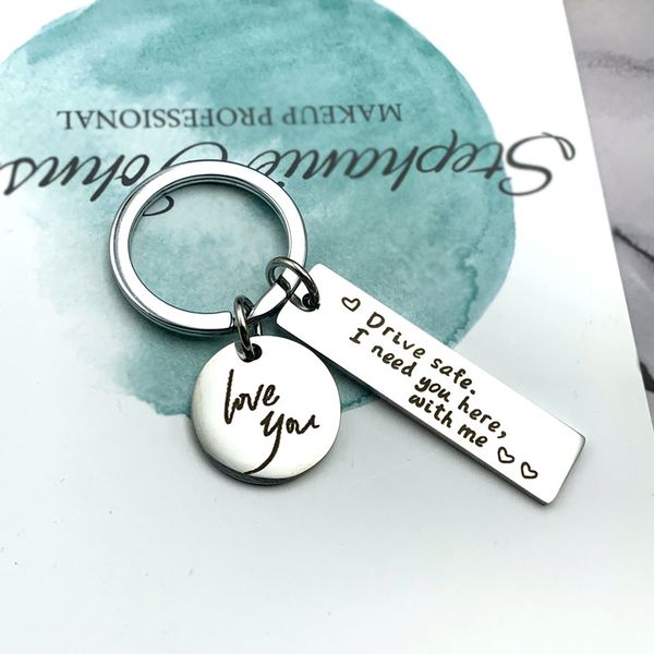 

creative keychain drive safe i need you here with me man key chain bags boy letter color key ring alloy pendant brelok, Silver