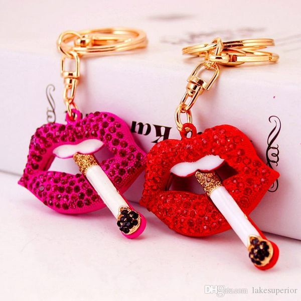 

women rhinestone lip key chain bling bling red lip car key ring bag accessories decoration epacket shipping, Slivery;golden