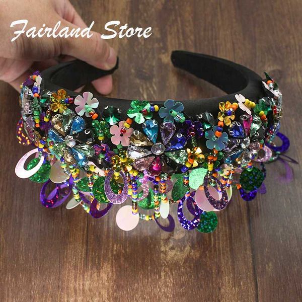 

fairland new personality exaggerated flower headband fashion colorful squre crystal women ladies girl party wedding hair jewelry, Golden;silver