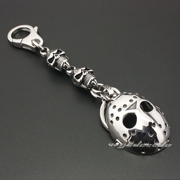 

unique 316l stainless steel halloween jason mask mens biker keychain w030kc, Slivery;golden