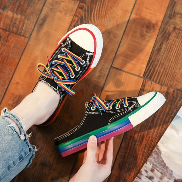 

2020 women sandals summer shoes flats half slippers canvas shoes fashion sneakers woman flats sandals mule lace up, Black