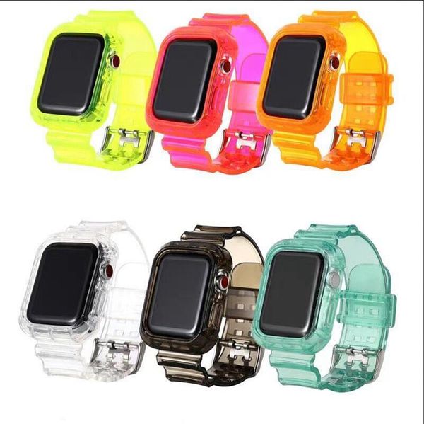 Jelly Transparentes TPU-Armband, Uhrenarmband + Stoßstangengehäuse, Ersatzarmband für Apple Watch 1, 2, 3, 4, 5, 38 mm, 42 mm, 40 mm, 44 mm