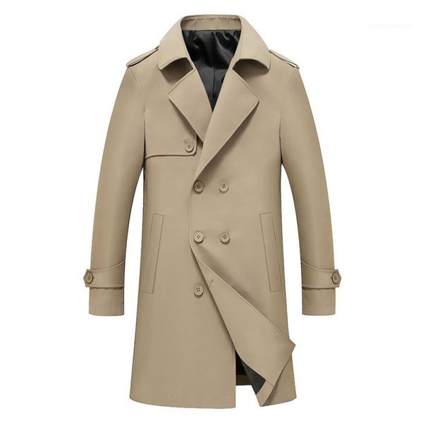 

trench coats autumn winter solid color slim long coats male casual single breasted outwear mens lapel neck, Tan;black