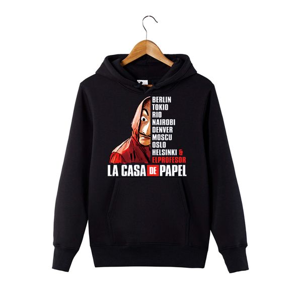 

la casa de papel hoodie money heist dali mask pullover hoodie la casa de papel hooded sweatershirt for dropshipper c1220, Black;white