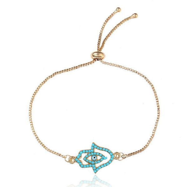 

blue evil eye charm bracelets for women girls lady fashion hamsa hand fatima palm designs party wedding gifts jewelry with gold box chain, Golden;silver