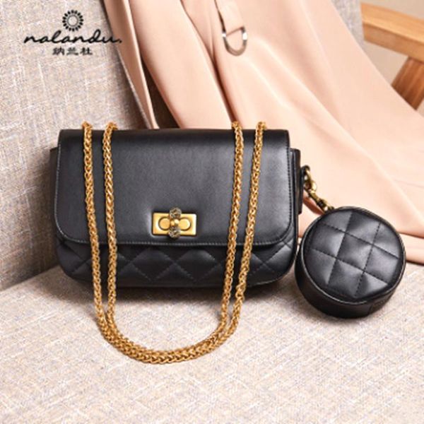 

H107 Nalandu Fashion cowhide new 2020 fashion bag casual rhombic chain leather shoulder messenger bag