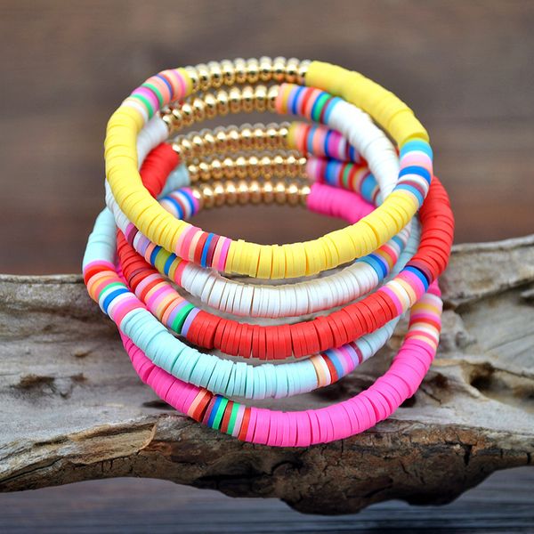 

2020 fashion polymer clay disc bracelet for girl women beach jewelry bohemian brazalete friend charm braslet pulseras mujer, Golden;silver