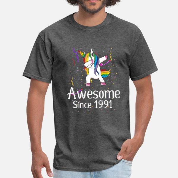 

28th birthday unicorn dabbing awesome since 1991 t shirt men character short sleeve round collar slim fit fashion summer trend shirt