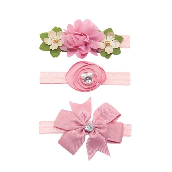 

3pcs baby floral hairband set cute solid elastic floral headband princess pearl hair bands girls elastic bowknot hairband set, Slivery;white
