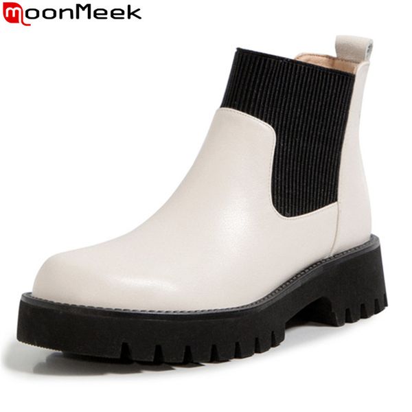 

moonmeek 2020 new arrival fashion women boots genuine leather boots square heels round toe mixed colors ankle, Black