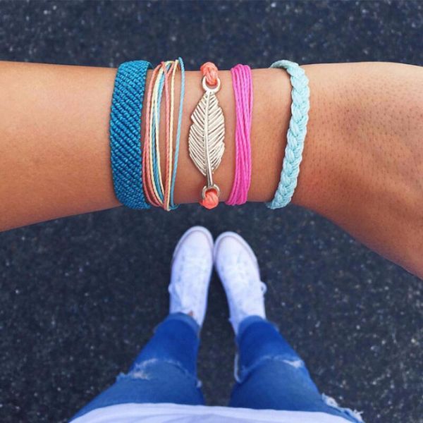 

5pcs/set handmade rope weave bracelets sets for woman fashion bohemian multicolor leaf bracelet jewelry accessories gifts, Black