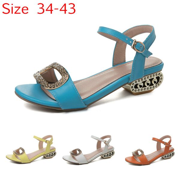 

aiweiyi woman sandals plus size 34-43 shoes women low heels sandals fashion orange rhinestone shoes, Black