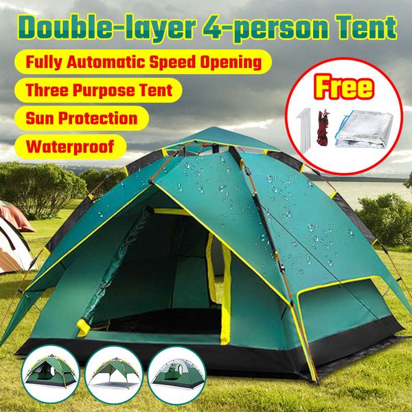 

3 seconds automatic camping tent family tent double layer instant setup protable backpacking for hiking travel with bag