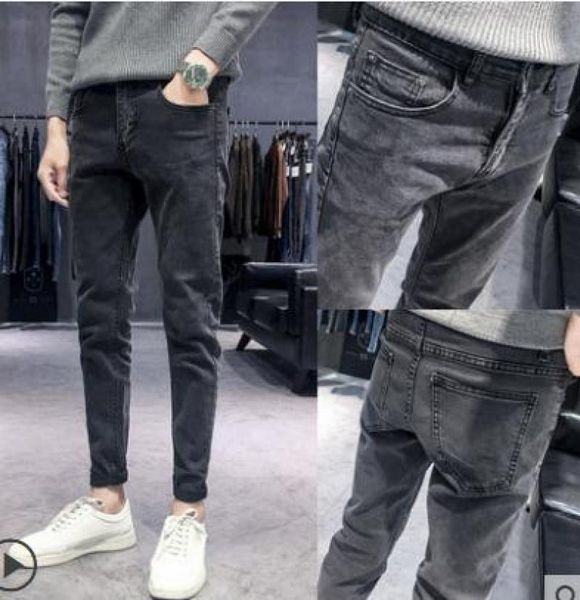

autumn stretch jeans male han edition cultivate one's morality tide bound feet nine points popular logo slacks, Blue