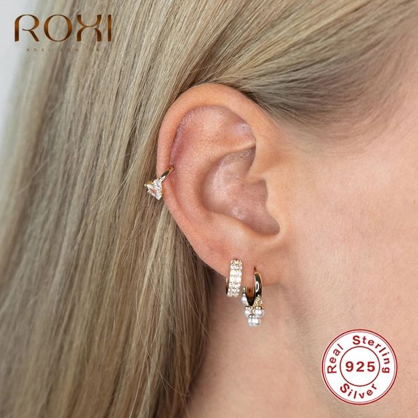 

hoop & huggie roxi simple freshwater pearls drop pendant earrings for women girls banquet wedding 925 sterling silver jewelry, Golden;silver