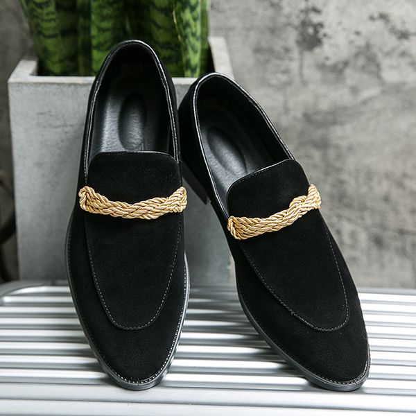 

2020 new suede leather men shoes solid casual dress shoes men breathable non-slip loafers big size brand business 2.5a, Black