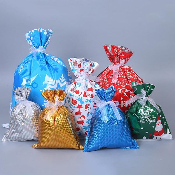 

5pcs christmas sacks reusable drawstring wrap present gift storages w/ribbon