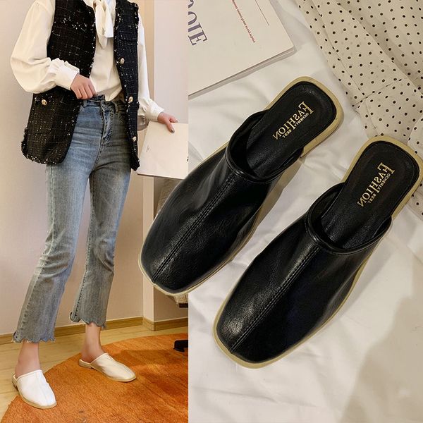 

flat mules for women, fashionable minimalist half shoes, Black