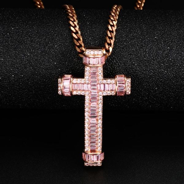 

baguette cross pendant necklace women crystal iced out bling pendant hip hop cross necklace, Silver