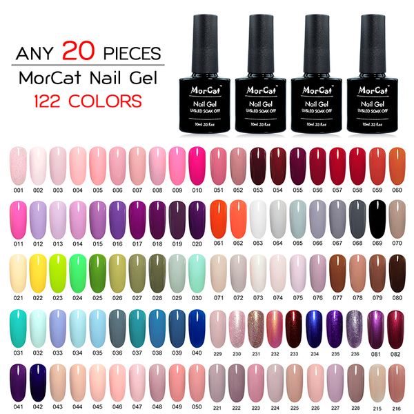 

morcat 20pcs nail gel polish 122 color dry with led uv lamp nail art design gel polish uv lacquer nails 10ml, Red;pink